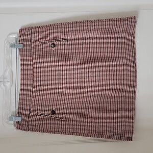 LOFT Size 4 Burnt Red & Black Houndstooth Mini Skirt, Lined, Button Pockets, EUC